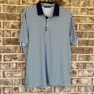 Trusmol Navy Teal White Diamond Pattern Polo Shirt